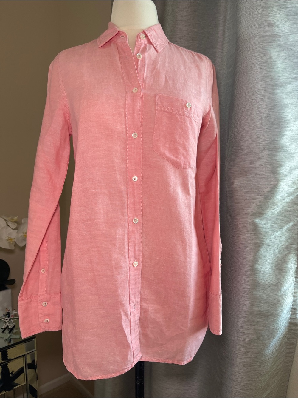 J.Crew Men's Pink Linen Button-Up Shirt